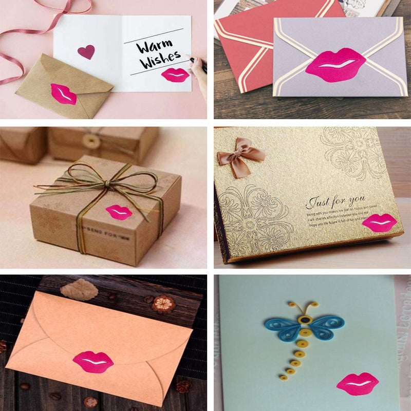 Remarkable Lips Stickers Removable Labels Perforated Self Adhesive Kisses Labels for DIY Decorating Crafting, Total 1000 Pieces Per Roll Rose Red - Image 5